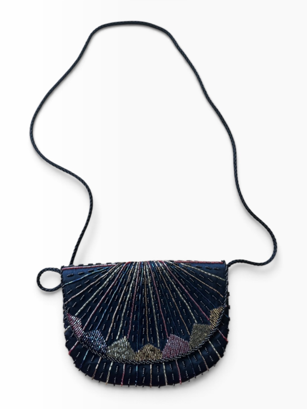 Vintage Beaded Purse Black Multicolor Art Deco Clutch Crossbody Purse